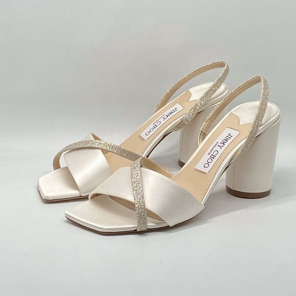 Jimmy Choo Plum Satin & Glitter Slingback Sandals size 38.5 - Picture 5 of 12